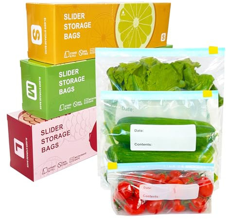 VAKOWOO Gefrierbeutel, 100 Stück zipper beutel, Tasche mit Reißverschluss, Gefrierbeutel Wiederverwendbar mit Erweiterbarer Boden, Frischhaltebeutel für Obst, Gemüse, Fleisch, Getreide, Snacks