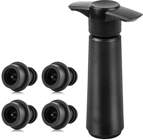 ﻿Wein Vakuumpumpe mit 4 Stopfen Vakuum Weinflaschenverschluss, Wein Weinverschluss, Weinpumpe, Wiederverwendbarer Flaschenverschluss hält Wein frisch, ideales Weinzubehör Geschenk