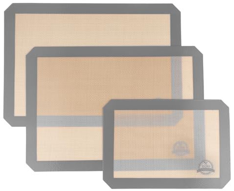 Silicone Baking Mat，3 Pieces Non-Stick Baking Mat Set,Heat-Resistant,Reusable Non-Silp Silicone Cooking Mat,Baking Sheet for Cookies, Macarons Bread Pastry (Gray)