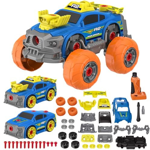 Shawe 3-in-1 Zerlegbares Auto Spielzeug, 46 Teilig Rennauto Bauset mit Elektrische Bohrmaschine DIY Spielzeugautos Lernspiele Kinderspielzeug Geschenk für Kinder Jungen Mädchen ab 3 4 5 6 7 8 Jahre
