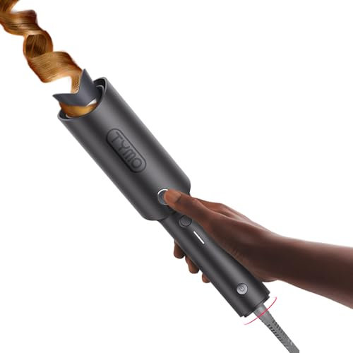 TYMO CURLPRO Automatic Rotating Curling Iron - Beach Waves Curling Wand, Portable Hair Curler, 500 Million Ionic, Dual Voltage & Lightweight for Travel, Ceramic Coating, Metallic Gray 1.25 inch