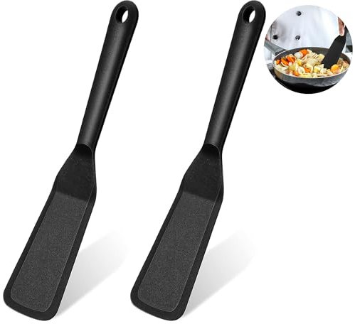 2 Stücke Schwarz Pfannenwender Silikon Spatel Antihaft Silicone Spatula Wende,Hitzebeständig Pfannkuchen Omelett Spatel Spatula Silicone für Kochen Ei Burger Pizza Steak Omelette Crepes