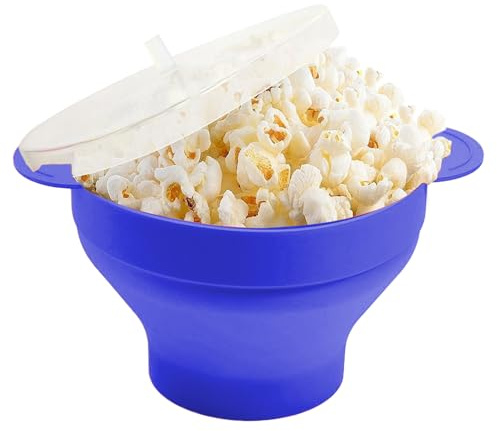 szaluyk Popcorn Popper Microwave Bowl, Popcorn Bowl Microwavable, Popcorn Popper with Handles, Dishwasher Safe, Foldable Food Container for Family Movie Night