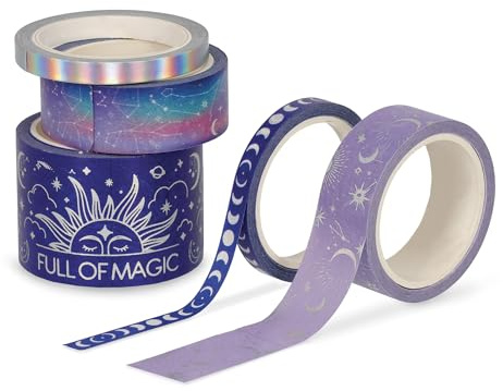 Legami - 5er Set Papierklebebänder,Tape by Tape, Magic, bunt, zum Kleben, Dekorieren und Personalisieren, 3 verschiedene Größen, Länge je 5 Meter