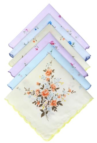 Psyqtsuary 6 Stück Damen Taschentücher aus Baumwolle mit Vintage-Blumenmuster - Weiche Baumwolle, Bunte Bestickte Damen Taschentücher für Hochzeitsfeier