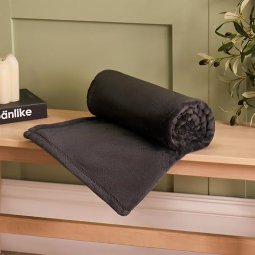 Brentfords Fleece Throw Blanket for Sofa, Ultra Soft Warm Cosy Fleece Blanket for Bed Lightweight Throws for Sofas Large Single Bed Throws, Charcoal Grey - 120 x 150cm