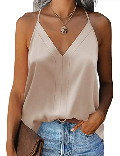 Zeagoo Damer satin cami top undertröjor spagettiremmar basic topp justerbar spaghetti rem V-ringad camisole linne topp