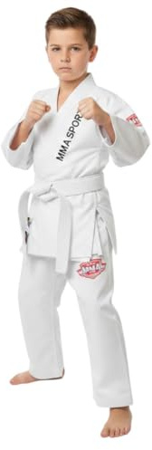 MMA SPORTZ Jiu Jitsu Gi for Kids & Teens – Lightweight Karate Uniform Martial Arts Suit with Free White Belt – White, M-00
