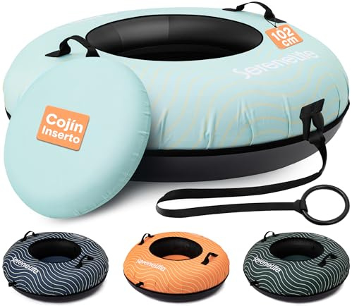 SereneLife Snowtube 102 cm – Aufblasbarer Schlitten für Kinder & Erwachsene Mit Hartplastik-Boden, Zugband & schneller Gleitfläche für Winterspaß im Schnee
