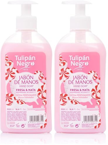 Tulipan Negro Jabón de manos Fresa y Nata, ideal para unisex adulto (Paquete de 2)