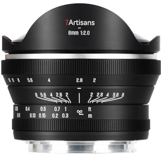 7Artisans MF 6 mm F2 obiettivo fisheye manuale per fotocamere APS-C – con angolo diagonale di 220°, apertura F2 e alloggiamento in metallo (compatibile con RF Mount