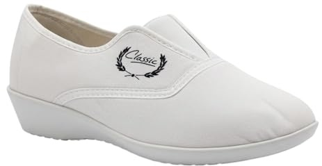 Chaussures d'été pour femme en toile avec talon compensé et élastiques, blanc, 36 EU
