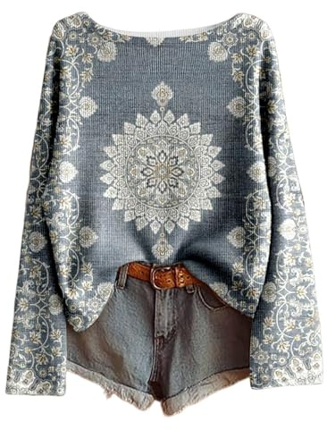 Maglietta da donna con stampa a maniche lunghe, vestibilità comoda, morbida spazzolata, comoda da indossare tutti i giorni, grigio., L