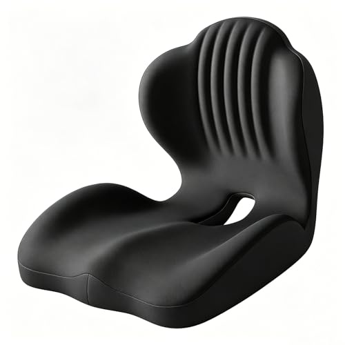 Sittdyna ortopedisk L-form 40 x 44 x 37 cm med svankstöd och urtag för svanskotan, ergonomisk ryggkudde för kontorsstol bil, sittring för att avlasta hemorrojder (svart, sittkudde)