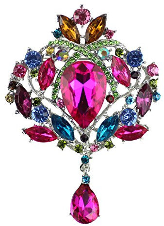 Merdia Farbenfrohe Brosche für Damen aus kreierten Kristallen, glänzende Brosche mit bunten, tropfenförmigen Kristallen