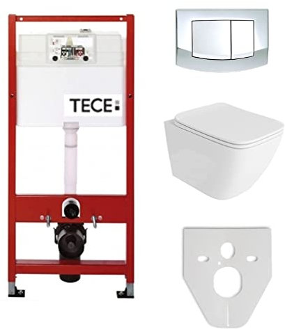 Tece Vorwandelement Base inkl. Drückerplatte chrom + Lavita Wand WC Lino ohne Spülrand + WC-Sitz mit Soft-Close-Absenkautomatik WC