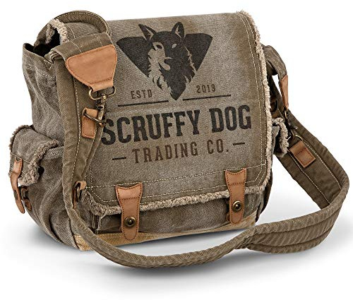 SCRUFFY DOG Vintage Messenger Bag for Men & Women – Stone-Washed Canvas Crossbody Bag Shoulder Satchel, Fits 15.6” Laptop, Adjustable Cross Body Strap