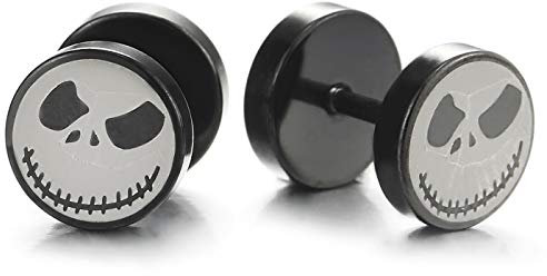 Homme Femme Argent Noir Petit Monstre Cercle Boucles d'oreilles - Bouchon Jauge Faux Cheater Fake Gauges Plugs - Acier