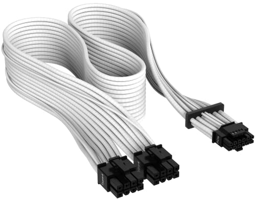 Corsair Premium 600W PCIe 5.0 / Gen 5 12VHPWR PSU Cable - Fits Type-4 PSUs via Dual 8-pin PCIe - 12+4pin Connector - Mesh Paracord Sleeving - White