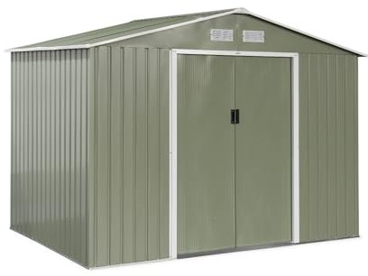 Alice's Garden - Abri de Jardin en métal - FERRAIN 5.29m² Vert et Blanc - Cabane à Outils avec Deux Grandes Portes coulissantes. kit de Fixation Sol Inclus. Maison de Rangement. Remise