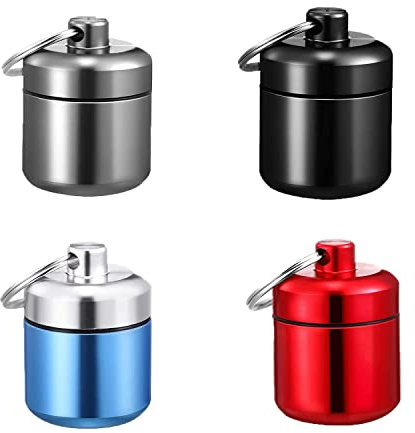 4 Stück Pillenhalter Medizinflasche, Klein Pillenbox Schlüsselanhänger Tablettenbox Döschen, Wasserdichte Luftdichte Klein Tablettenbox, für Camping Reise Angeln Speicherung (4 Farben)