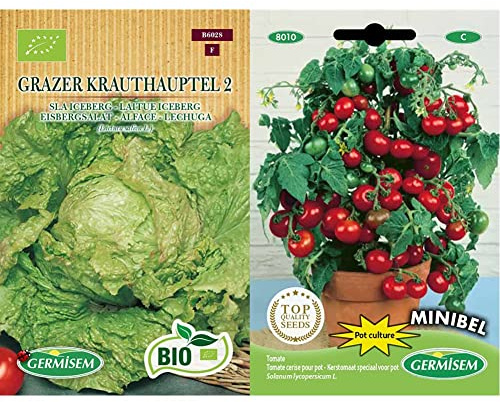 Germisem Biologico Grazer Krauthauptel 2 Semi di Lattuga Iceberg 1 g & Minibel Semi di Pomodoro 0.5 g