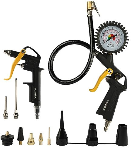 FORNAX Heavy Duty Air Compressor Accessory Kit, Tire Inflator with Pressure Gauge and Air Blow Gun with Steel Air Flow Extension