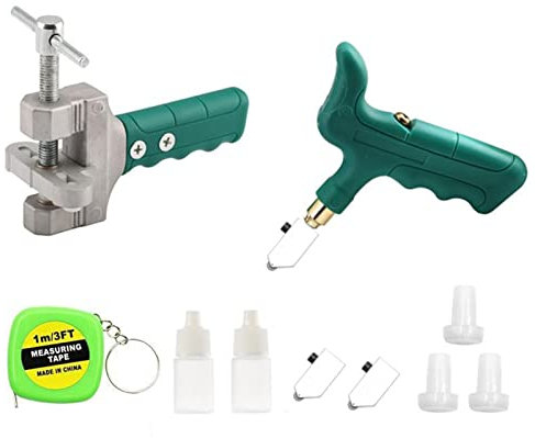 KhUKhu Glasfliesenschneider mit Griff, 2-in-1-Keramikglas-Brechzangen-Set, Handfliesen-Grenzöffner, Messer aus Hartlegierung, Radschneiden, Anreißwerkzeug für das Schneiden von Glasfliesen, DIY