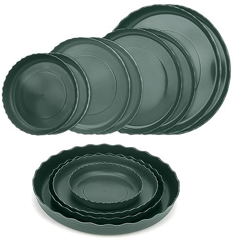 JOIKIT 12 Pack 4 Sizes 6-12 Inch Green Plant Pot Saucers Set, Flower Pot Plant Drip Trays, Green Garden Pot Saucers Plastic Plant Pot Trays for Indoor, Outdoor