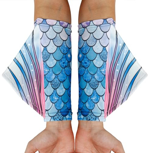 color cosplayer Mermaid Gloves Fish Scale Arm Sleeves Print Fin Halloween Costume Accessories for Women and Girls