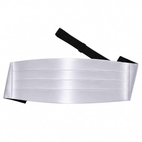 DQT Mens Plain Satin Cummerbund – Wedding & Formal - Silver