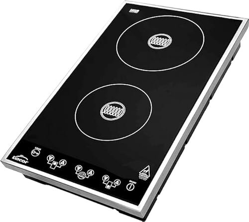 Suinga Placa Vitroceramica Inducción Portatil Doble Profesional | Vitrocerámica Negra Dual 2000W+1300W, 8 potencias, 51x29x9 cm | Especial Restauración
