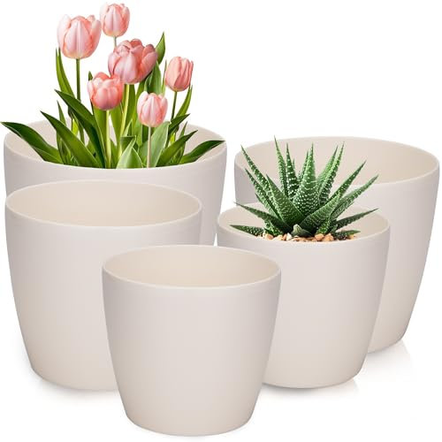 PECZEKO Blumentopf Glänzende, 5er-Set blumenkübel, 12/13/15/18/21 cm Pflanzkübel aus Übertopf Kunststoff Topf für, groß und klein Pflanzen, 5er-Set blumenkübel kräutertopf, Grün