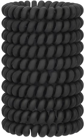 JessLab Spiral Hair Ties, 10 Pcs No-Damage Elastic Bands, Bobbles for Women | Matte Black, Small Clear Coils for Thick or Fine Ponytails, Kids and Girls, Water-Resistant for Swimming, Gym, School