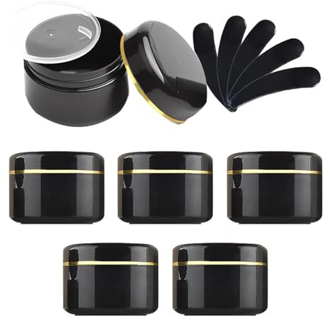BPZXL 6 Stück 100ml Schwarz Leer Rund Kunststoff Kosmetikdose mit Goldband Schraubdeckel Cremedose Blech Creme Tiegel Dosen Behälter für Reisen kosmetik Salben