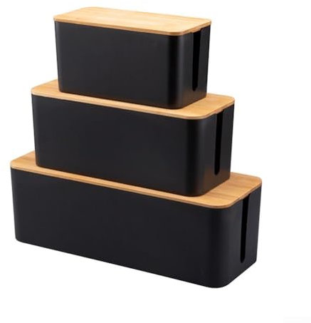 Caja de gestión de cables con tapa de madera, organiza tus cables de forma segura y ordenada (A)