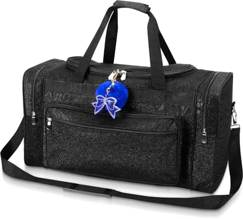 Aliceset Glitter Cheer Duffel Bag with Bow Keychain Cheerleading Ballet Dance Bag Gym Gear Sport Cheerleaders Gift Cheer Comp Day Competition Must Haves(Black)