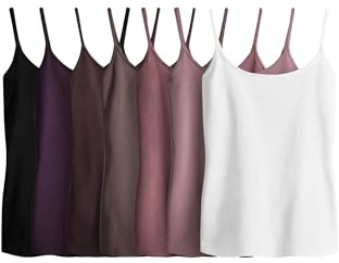 THE SET Mujeres Pack de 7 Camisetas con Tirantes Finos Black/Purple/Brown/Taupe/Pink/Cream L