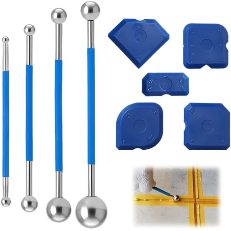 LACHT Juego de 9 rascadores para juntas, juego de 4 extractores de bolas de metal, 5 unidades, silicona para juntas de baño, azulejos de cocina