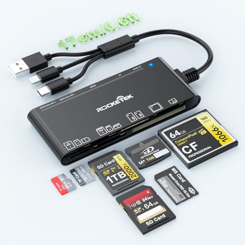Lettore multiplo di schede di memoria 7 in 3 - Lettore multiplo di schede USB C Lightning USB 3.0 per SD TF CF XD MS,5Gbps adattatore lettore di schede SD per iPhone 17/16/15/14/Pad/MacBook/Samsung/PC