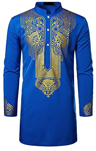 Kaftan para hombres de manga larga Camisa musulmana Túnica árabe Ropa étnica Túnica de oración Traje islámico para fiesta Ceremonia Vida cotidiana Tradicional, O azul., L