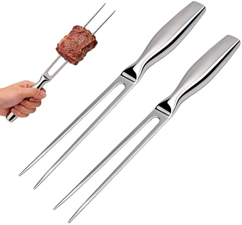 2 tenedores de carne de acero inoxidable, 27 cm, tenedor de carne con mango ergonómico, tenedor de carne y trinchado de acero inoxidable, tenedor para barbacoa, para camping, barbacoa, trinchar