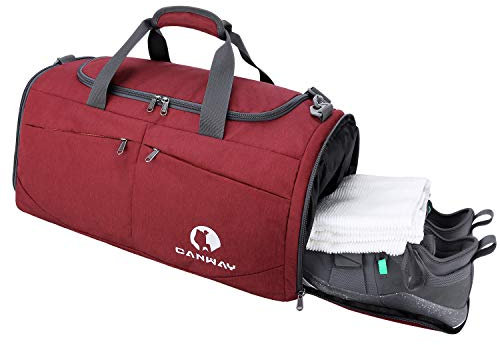CANWAY Faltbare Sporttasche Faltbare Reisetasche mit dem schmutzigen Fach und Schuhfach Leichtgewicht für Männer und Frauen (Rot) 45L