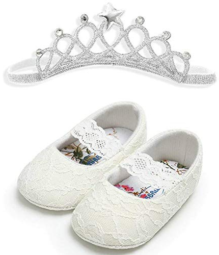 Brillabenny Chaussures de balle, en dentelle, pour baptême, avec strass et strass pour bébé, pour fille, naissance, anniversaire (3-6 mois)