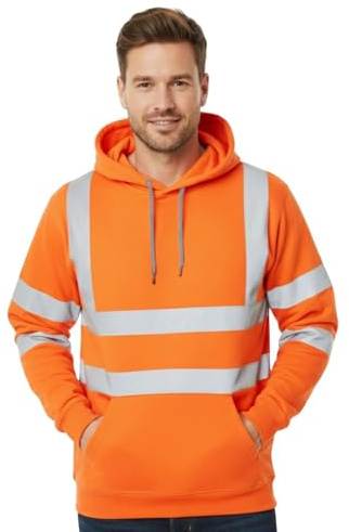 janisramone® Herr Hi Vis reflekterande synlighet huvtröja kontrast lapp fleece sweatshirt arbete huvtröja jacka, herr fleecejackor full dragkedja, Hi Viz arbetshuvtröjor för män, pullover arbetströja