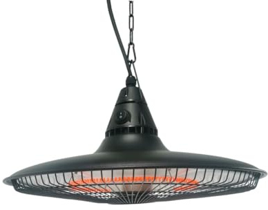 DWD® 1500W Electric 47cm 18.5 Inch Patio Heater Ceiling Mounted Hanging Carbon Fibre Halogen Light Remote Control 30% more efficient Hook Chain Black Aluminum Frame Garden,Gazebo,Balcony