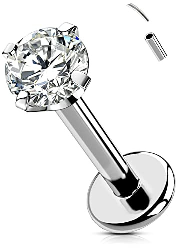 OUFER Piercing per Labbro a Pressione in Titanio 6mm/8mm/10mm/12mm Helix Trago Orecchino Gioielli 16G CZ Conch Lip Bar, 8mm, Titanio
