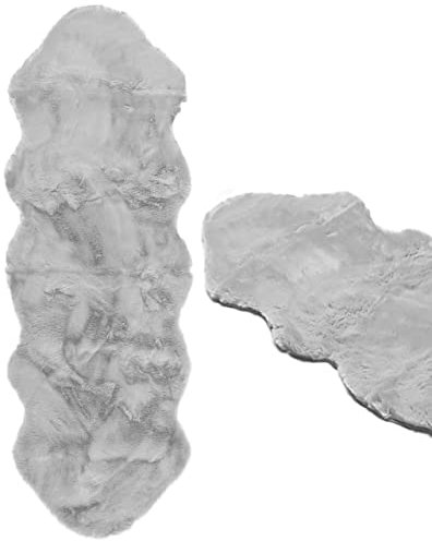 Stephans Möbelbörse XXL Lammfell 180x60cm Teppich Kunstfell Bettvorleger Fellteppich Bankauflage Bankkissen Teppich Fell Schaffell Imitat (Grau)