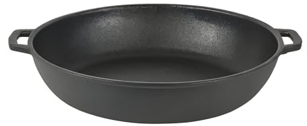 Bratpfanne aus Gusseisen ø 26 cm – Hochwertig & PFAS-frei – Ideal für Induktion, Grillen & Backen – Outdoor BBQ-Pfanne – Vielseitiges Kochgeschirr in Mattschwarz - Schwarz