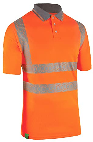 Beeswift Envirowear Orange Hi-Vis Short Sleeve Polo Unisex Reflective Sustainable Circular Process Safety PPE Workwear - 4X-Large